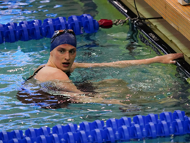 University of Pennsylvania transgender athlete Lia Thomas competes in the 200 freestyle finals at the NCAA Swimming and Diving Championships Friday, March 18, 2022, at Georgia Tech in Atlanta. Thomas finished tied for fifth place. (AP Photo/John Bazemore)