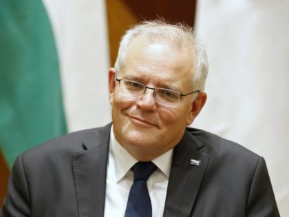 Australian Prime Minister Scott Morrison looks on during a meeting with Quad members India