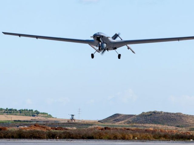 The Bayraktar TB2 drone is pictured flying on December 16, 2019 at Gecitkale military airb