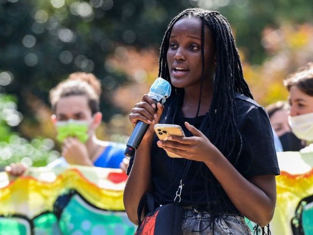 Ugandan climate activist Vanessa Nakate speaks during a Fridays for Future students' strik