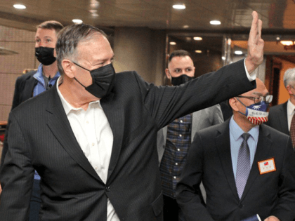 In this photo released by Taiwan's Ministry of Foreign Affairs, former U.S. Secretary of State Mike Pompeo arrives in Taipei, Taiwan, Wednesday, March 2, 2022. (Taiwan Ministry of Foreign Affairs)