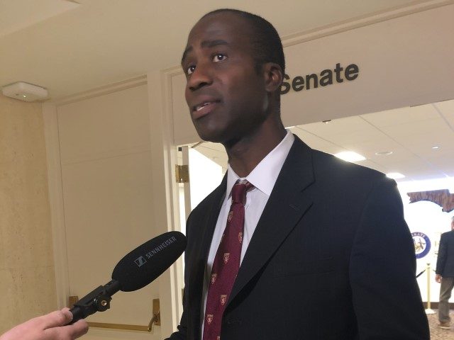 Dr. Joseph Ladapo speaks with reporters after the Florida Senate confirmed his appointment as the state's surgeon general on Feb. 23, 2022, in Tallahassee, Fla.