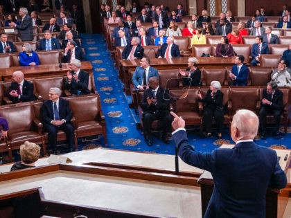 President Joe Biden delivers his first State of the Union address to a joint session of Congress at the Capitol, Tuesday, March 1, 2022, in Washington. (Shawn Thew/Pool via AP)