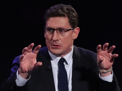 Green Party leader Eamon Ryan participates in the seven way RTE leaders debate at the National University of Ireland Galway (NUIG) campus in Galway, Ireland on January 27, 2020. - The 2020 Irish general election, which was called after the dissolution of the 32nd Dáil by the President, at the …