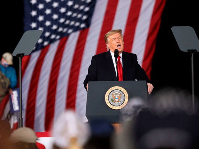 US President Donald Trump speaks during a rally in support of Republican incumbent senator