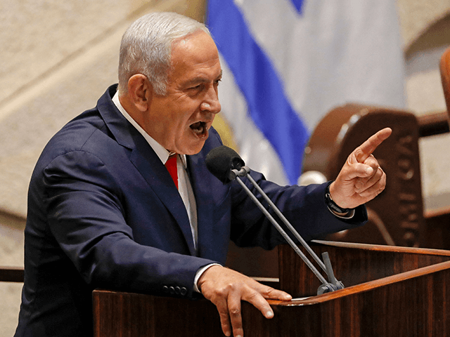 Former Israeli prime minister and current leader of the opposition Benjamin Netanyahu spea