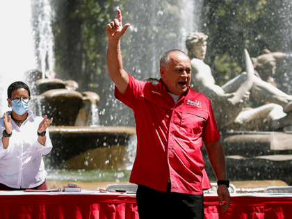 Venezuelan deputy and vice-president of the United Socialist Party of Venezuela (PSUV), Diosdado Cabello, gestures during a meeting with social movements at Carabobo Park in Caracas, on November 10, 2021. (Photo by Pedro Rances Mattey / AFP) (Photo by PEDRO RANCES MATTEY/AFP via Getty Images)