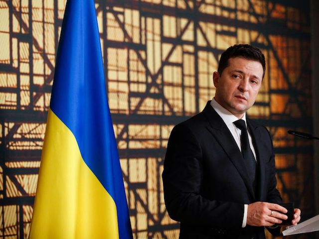 Ukraine's President Volodymyr Zelensky attends the Eastern Partnership summit in Brussels on December 15, 2021. - EU leaders will try to rescue their outreach to five former Soviet republics of eastern Europe on December 15, 2021, all of them would-be partners undermined by Russian meddling and regional strife. (Photo by JOHANNA GERON / POOL / AFP) (Photo by JOHANNA GERON/POOL/AFP via Getty Images)