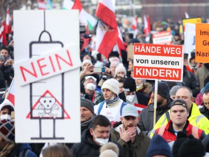 People demonstrate against the Austrian government's measures taken in order to limit