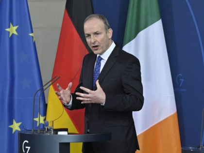 BERLIN, GERMANY - FEBRUARY 22: Taoiseach (Irish prime minister) Micheál Martin (L) and German Chancellor Olaf Scholz address a joint press conference following talks at the Chancellery on February 22, 2022 in Berlin, Germany. (Photo by John Macdougal-Pool/Getty Images)