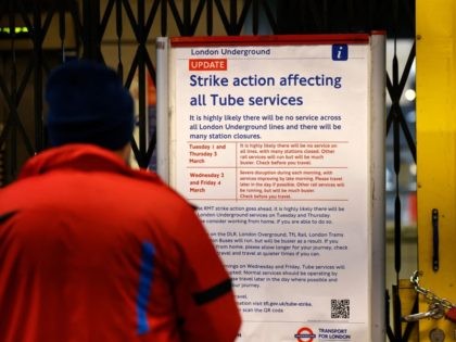 A notice advises commuters that there are no Transport for London (TfL) London Underground Tube train services running from Walthamstow in east London on March 1, 2022, during a day of strike action. - The London Underground was paralysed on Tuesday by a strike called by the RMT (Rail, Maritime …