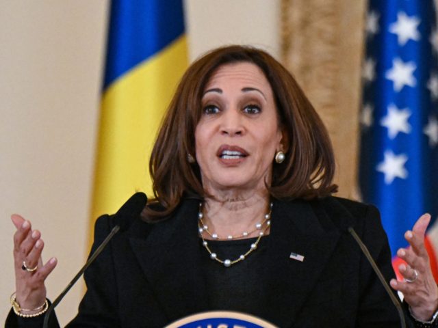 US Vice President Kamala Harris speaks during a press conference with the Romanian Presid