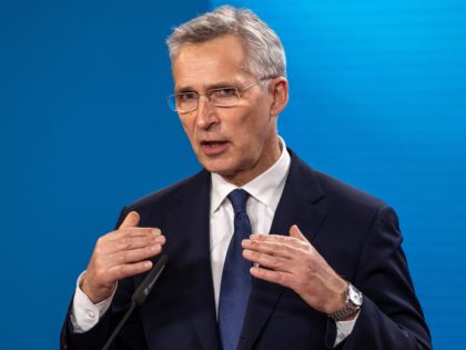 BERLIN, GERMANY - MARCH 17: NATO Secretary General Jens Stoltenberg speaks during a press meeting ahead of a joint meeting with Foreign Minister Annalena Baerbock at the Federal Foreign Office on March 17, 2022 in Berlin, Germany. (Photo by Andreas Gora - Pool/Getty Images)