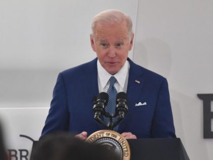 US President Joe Biden delivers remarks at the Business Roundtables CEO Quarterly Meeting in Washington, DC, March 21, 2022. (Photo by Nicholas Kamm / AFP) (Photo by NICHOLAS KAMM/AFP via Getty Images)