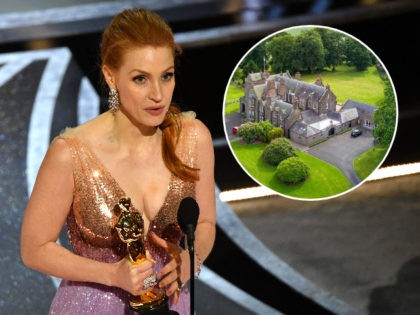 (INSET: Turin Castle of Scotland) US actress Jessica Chastain accepts the award for Best A