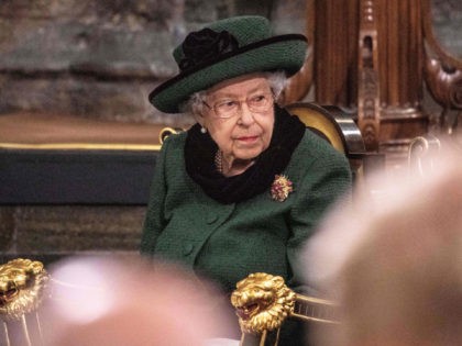 Britain's Queen Elizabeth II attends a Service of Thanksgiving for her late husband,