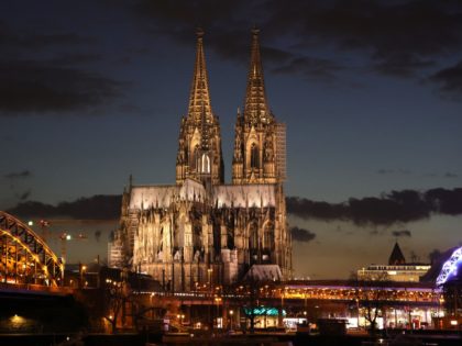 COLOGNE, GERMANY - MARCH 17: The Cologne Cathedral (Kölner Dom) stands in twilight on Mar
