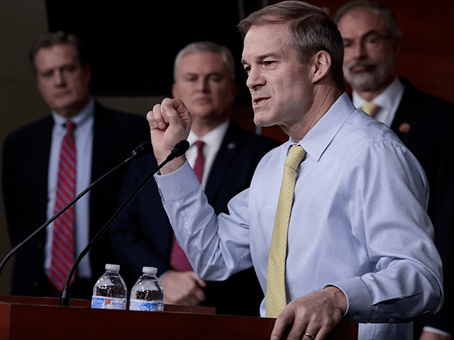 Rep. Jim Jordan (R-OH) speaks during a news conference following a weekly House Republican caucus conference meeting at the U.S. Capitol Building on January 19, 2022 in Washington, DC. Ahead of U.S. President Joe Biden’s one year anniversary as president, members of the House Republican leadership and the GOP Doctors Caucus outlined what they see as the shortfalls of the administration, including their actions to combat COVID-19, the U.S. withdrawal from Afghanistan, and the state of the economy. (Photo by Anna Moneymaker/Getty Images)