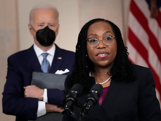 Ketanji Brown Jackson, circuit judge on the U.S. Court of Appeals for the District of Columbia Circuit, makes brief remarks after U.S. President Joe Biden introduced her as his nominee to the U.S. Supreme Court during an event in the Cross Hall of the White House February 25, 2022 in …
