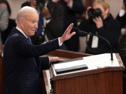U.S. President Joe Biden delivers the State of the Union address during a joint session of Congress in the U.S. Capitol's House Chamber March 01, 2022 in Washington, DC. During his first State of the Union address Biden spoke on his administration's efforts to lead a global response to the …