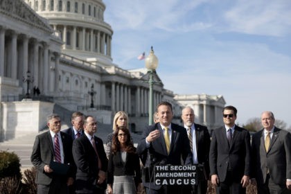 Rep. Michael Cloud (R-TX) speaks at a press conference, alongside members of the Second Am