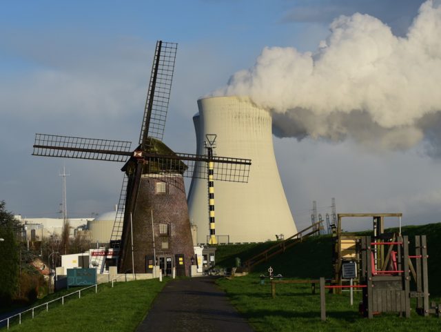 This photo taken on January 12, 2016 shows the cooling towers of Belgium's Doel nuclear pl