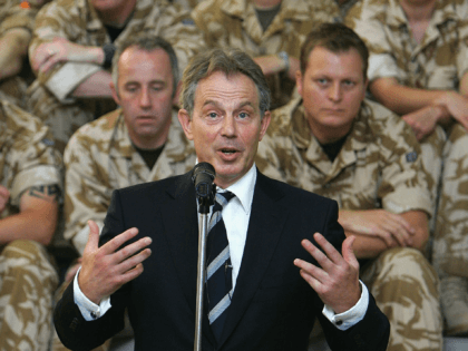 BASRA, IRAQ - MAY 19: Prime Minister Tony Blair gives a speech to British soldiers on duty in Basra on May 19, 2007 in Basra, Iraq. Blair is paying a final visit to Iraq to meet troops on active service in the Middle East before he steps down as Prime …