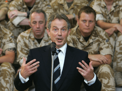 BASRA, IRAQ - MAY 19: Prime Minister Tony Blair gives a speech to British soldiers on duty