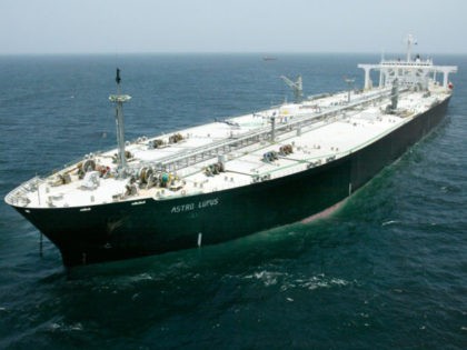 AT SEA - JULY 3: The Greek supertanker Astro Lupus lies anchored July 3, 2002 about 65 miles off the coast of Galveston, Texas. The supertanker is carrying a 200,000-metric ton shipment of Russian oil being shipped directly to the United States. It is the first shipment of oil between …