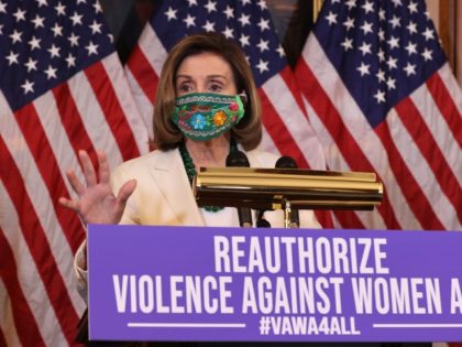 WASHINGTON, DC - MARCH 17: Speaker of the House Nancy Pelosi (D-CA) speaks during a news conference about the renewal of the Violence Against Women Act in the Rayburn Room at the U.S. Capitol on March 17, 2021 in Washington, DC. The House of Representatives is set to vote on …