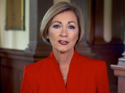 In this screenshot from the RNC’s livestream of the 2020 Republican National Convention, Iowa Gov. Kim Reynolds addresses the virtual convention on August 25, 2020. The convention is being held virtually due to the coronavirus pandemic but will include speeches from various locations including Charlotte, North Carolina and Washington, DC. …