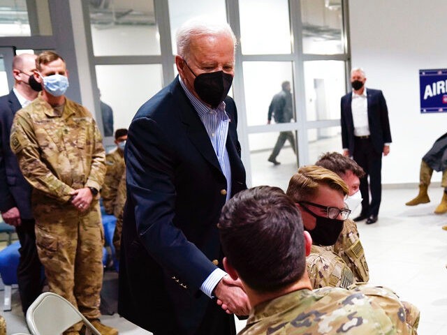 President Joe Biden visits with members of the 82nd Airborne Division at the G2A Arena, Fr