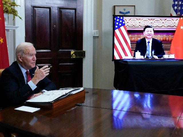 President Joe Biden meets virtually with Chinese President Xi Jinping from the Roosevelt R