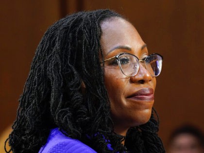 Supreme Court nominee Ketanji Brown Jackson listens during her Senate Judiciary Committee confirmation hearing on Capitol Hill in Washington, Monday, March 21, 2022. (AP Photo/J. Scott Applewhite, Pool)