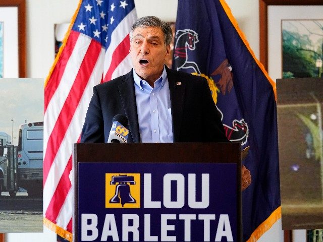 Pennsylvania Republican candidate for Governor Lou Barletta speaks during an event in Bethlehem, Pa., Wednesday, Jan. 19, 2022. (AP Photo/Matt Rourke)