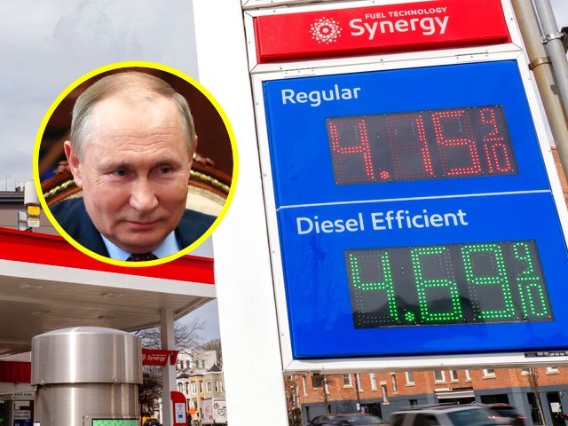 A sign displays gas prices at a gas station in Washington, Monday, March 7, 2022. The average price of regular gasoline across the U.S. has risen above $4 per gallon for the first time since 2008. (AP Photo/Andrew Harnik) Russian President Vladimir Putin listens to the head of the Russian Union of Industrialists and Entrepreneurs Alexander Shokhin during their meeting in Moscow, Russia, Wednesday, March 2, 2022. (Mikhail Klimentyev, Sputnik, Kremlin Pool Photo via AP)