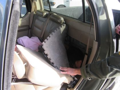 Falfurrias Station Border Patrol agents found a migrant stashed under the floorboard of an SUV. (U.S. Border Patrol/Falfurrias Checkpoint)