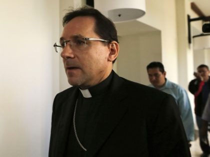 The Apostolic Nuncio of Nicaragua, Stanislaw Waldemar Sommertag, arrives for a meeting with the Organization of American States (OAS) special envoy Luis Angel Rosadilla, members of the opposition Civic Alliance, and representatives of Nicaragua's government in Managua, on April 24, 2019.