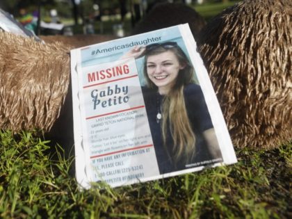 NORTH PORT, FL - SEPTEMBER 20: A makeshift memorial dedicated to missing woman Gabby Petito is located near City Hall on September 20, 2021, in North Port, Florida. A body has been found by authorities in Grand Teton National Park in Wyoming that fits the description of Petito, who went …