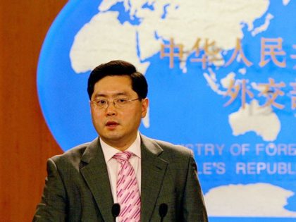 China’s ambassador to the United States Qin Gang speaks at a media briefing. | (Elizabet