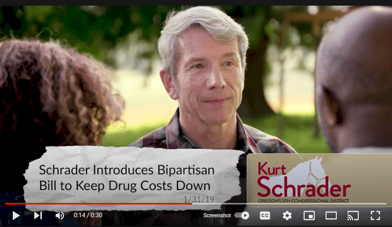 Screenshot of representative Kurt Schrader's digital ad titled "Veterinary."