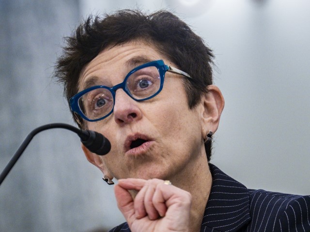 Gigi Sohn, who is President Joe Biden's nominee to serve on the Federal Communications Commission, testifies before the Senate Commerce, Science and Transportation Committee, Wednesday, Feb. 9, 2022, during her nomination hearing on Capitol Hill in Washington.