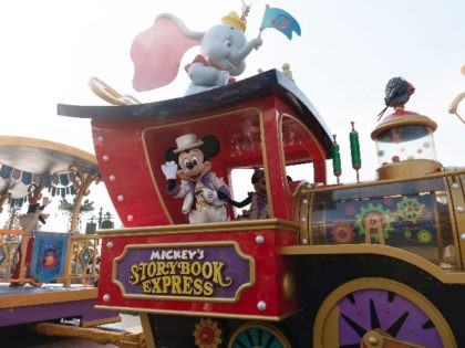 SHANGHAI, CHINA - APRIL 08: A 5th Birthday feature parade at shanghai disneyland on April