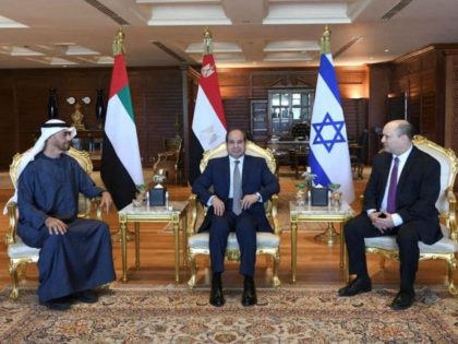 Egyptian President Abdel Fattah al-Sisi meets with Abu Dhabi's Crown Prince Sheikh Mohammed bin Zayed al-Nahyan and Israeli Prime Minister Naftali Bennett in the Red Sea resort of Sharm el-Sheikh, Egypt, March 22, 2022 in this handout picture. Courtesy of The Egyptian Presidency/Handout