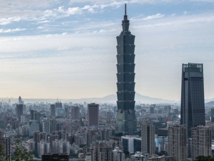 The Taipei 101 tower, once the worlds tallest building, and the Taipei skyline, are pictur