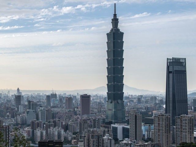 The Taipei 101 tower, once the worlds tallest building, and the Taipei skyline, are pictur