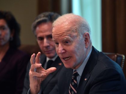 US President Joe Biden speaks during a meeting with Colombian President Ivan Duque on Marc