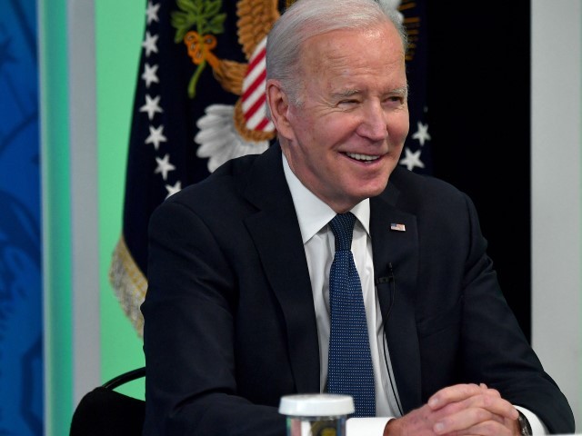 US President Joe Biden meets with business leaders to discuss the Bipartisan Innovation Act, in the South Court Auditorium of the Eisenhower Executive Office Building, near the White House, in Washington, DC, on March 9, 2022.