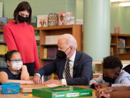 US President Joe Biden tours art after-school programs at Luis Munoz Marin Elementary School in Philadelphia, on March 11, 2022.