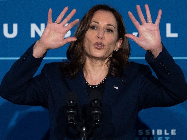 US Vice President Kamala Harris speaks about accessible internet in Sunset, Louisiana, on March 21, 2022. - Harris is visiting Louisiana to highlight the administration’s investment in high-speed internet for smaller communities.